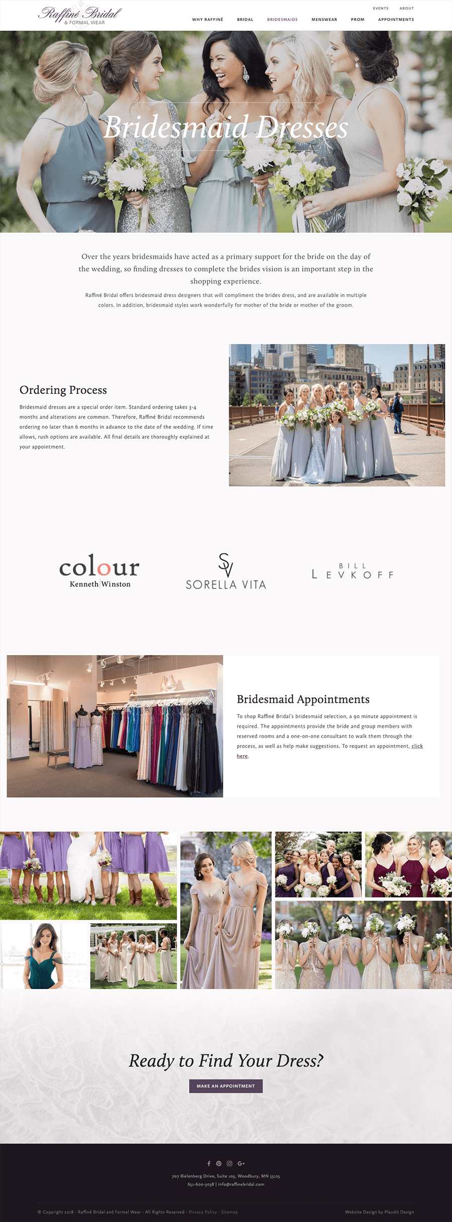 Screenshot of bridesmaids page on Raffine Bridal website.