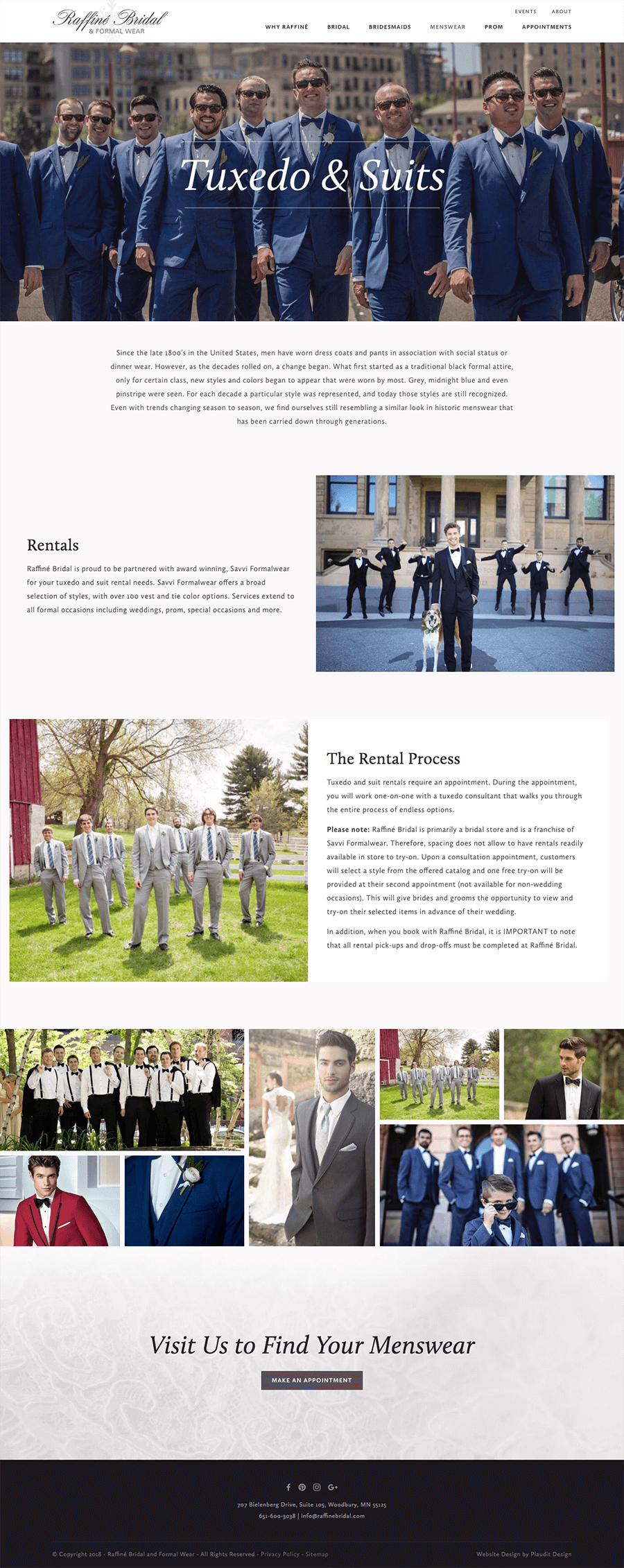 Screenshot of menswear page on Raffine Bridal website.