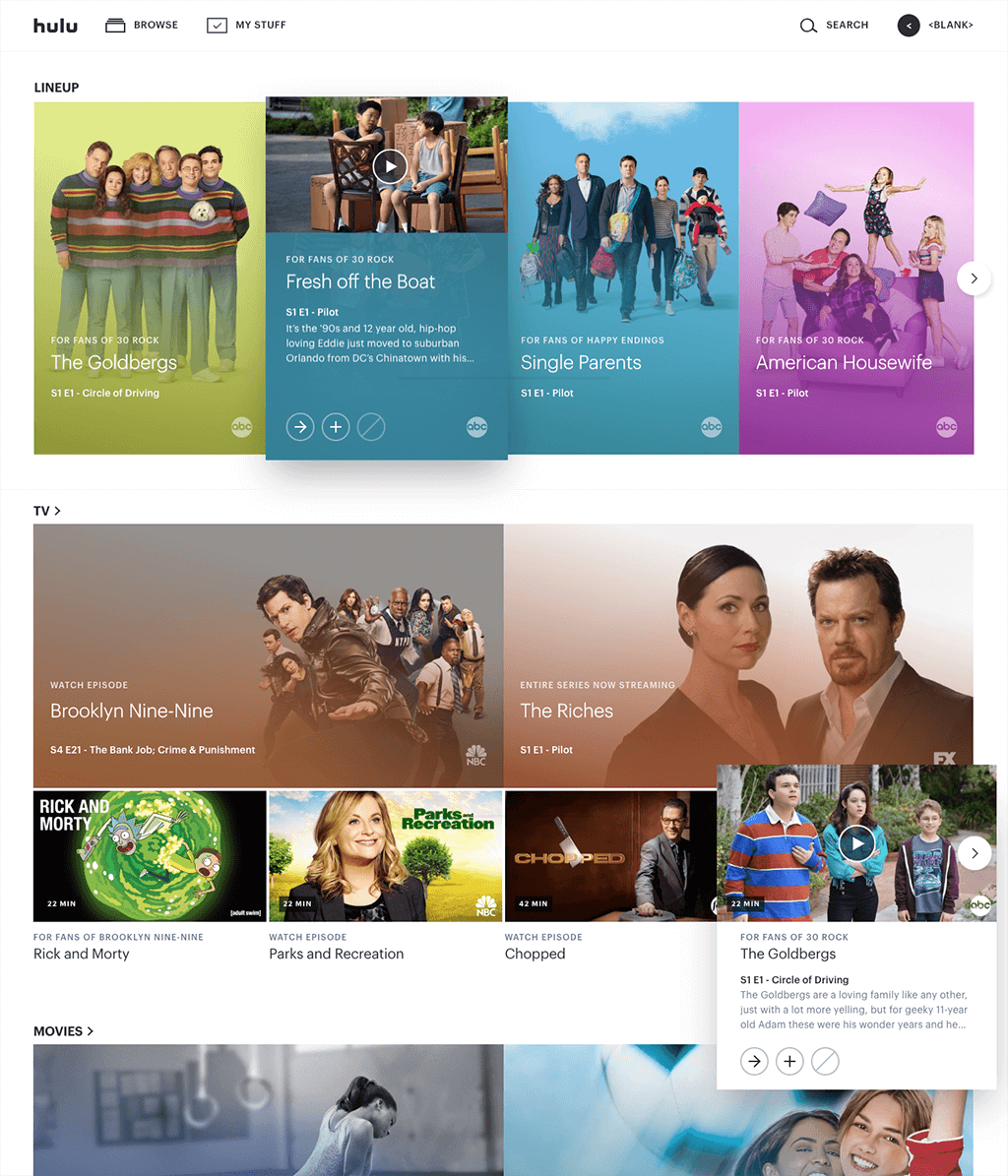 Hulu Website Design With Cards