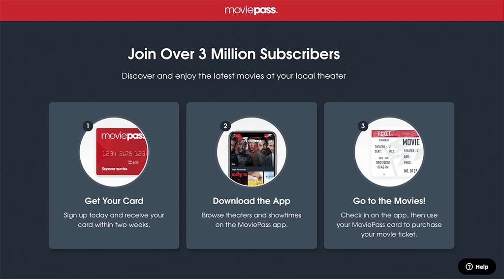 MoviePass Website Using Cards