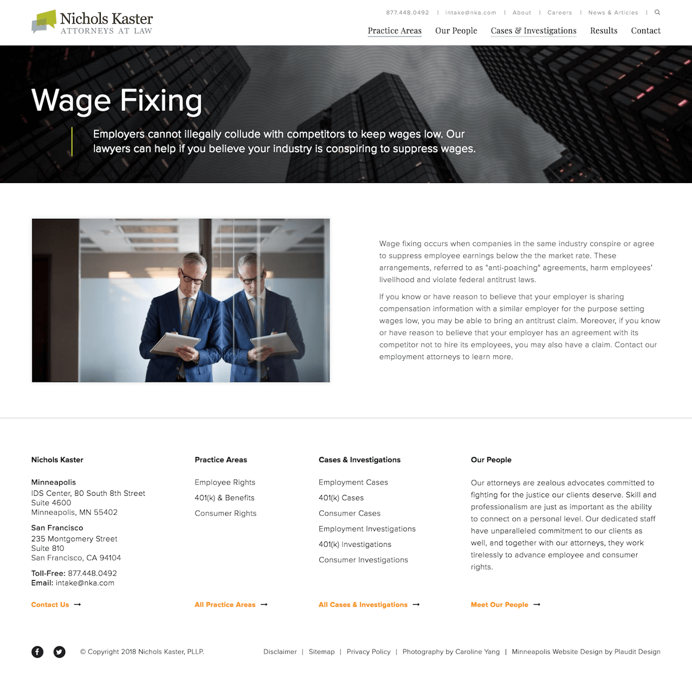 Nichols Kaster Web Design: Wage Fixing Practice Area