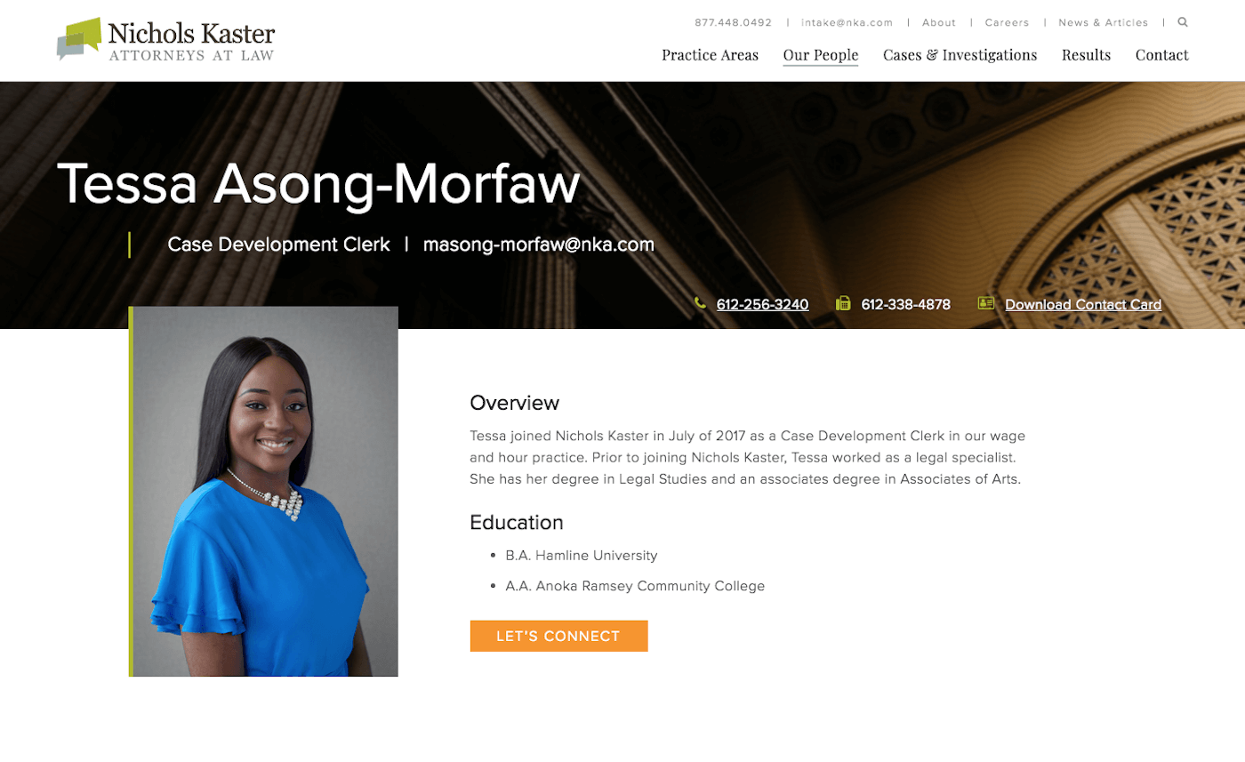 Nichols Kaster Web Design: Tessa Asong