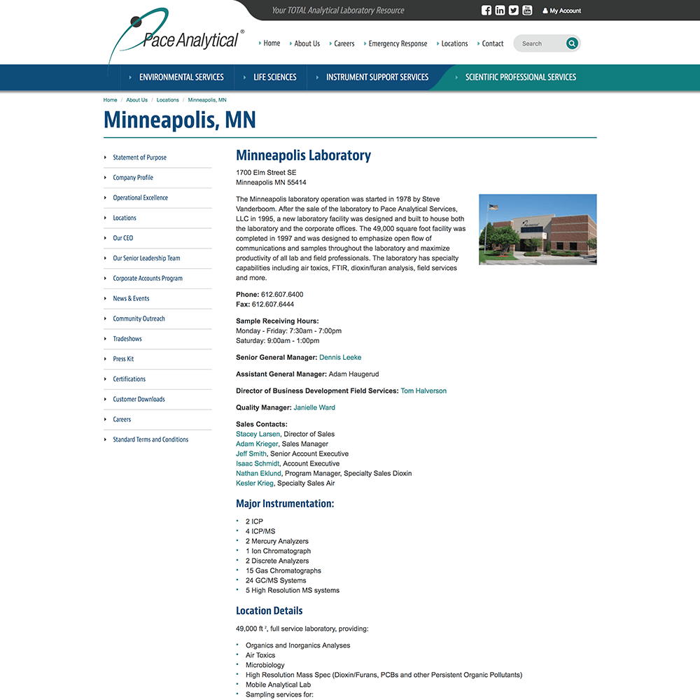 Design of Minneapolis location web page