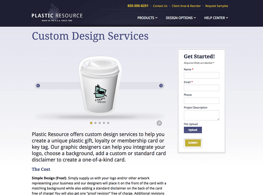 Custom design services web page