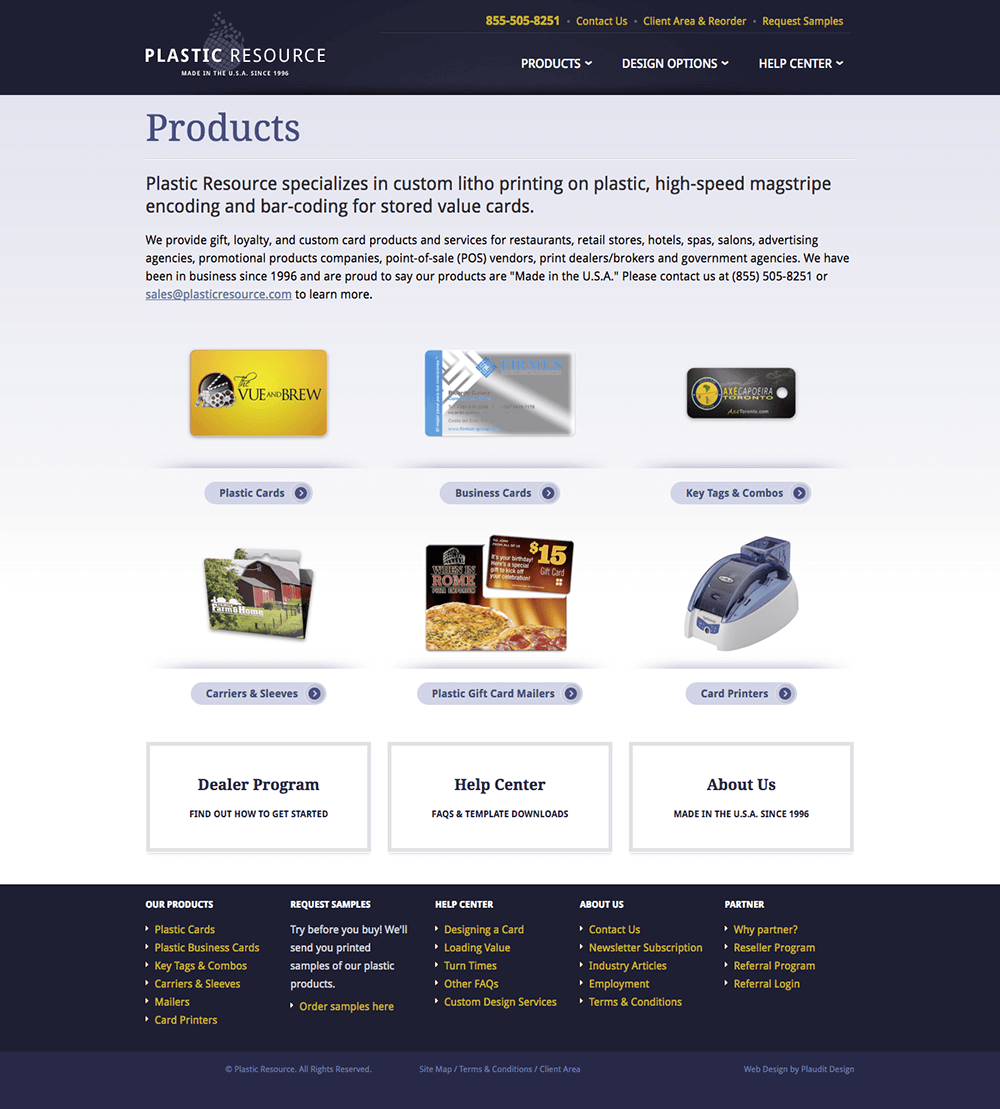 Products web page design