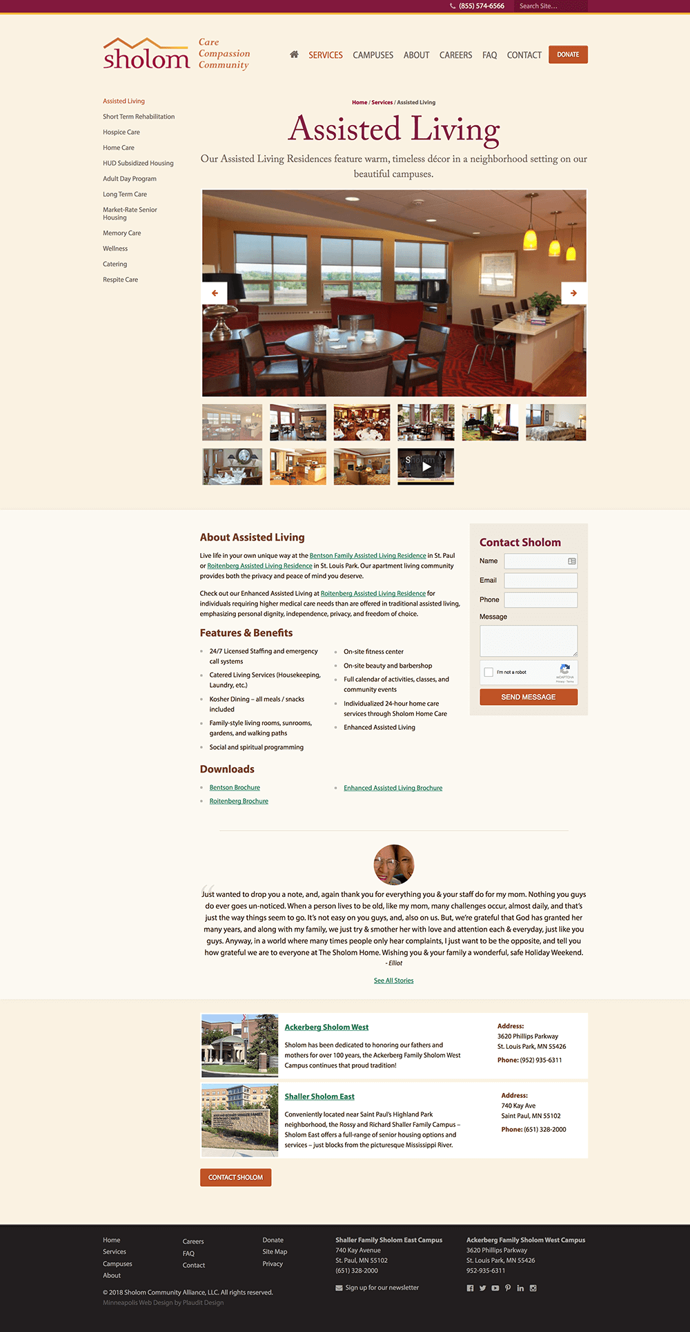 Assisted Living web page design