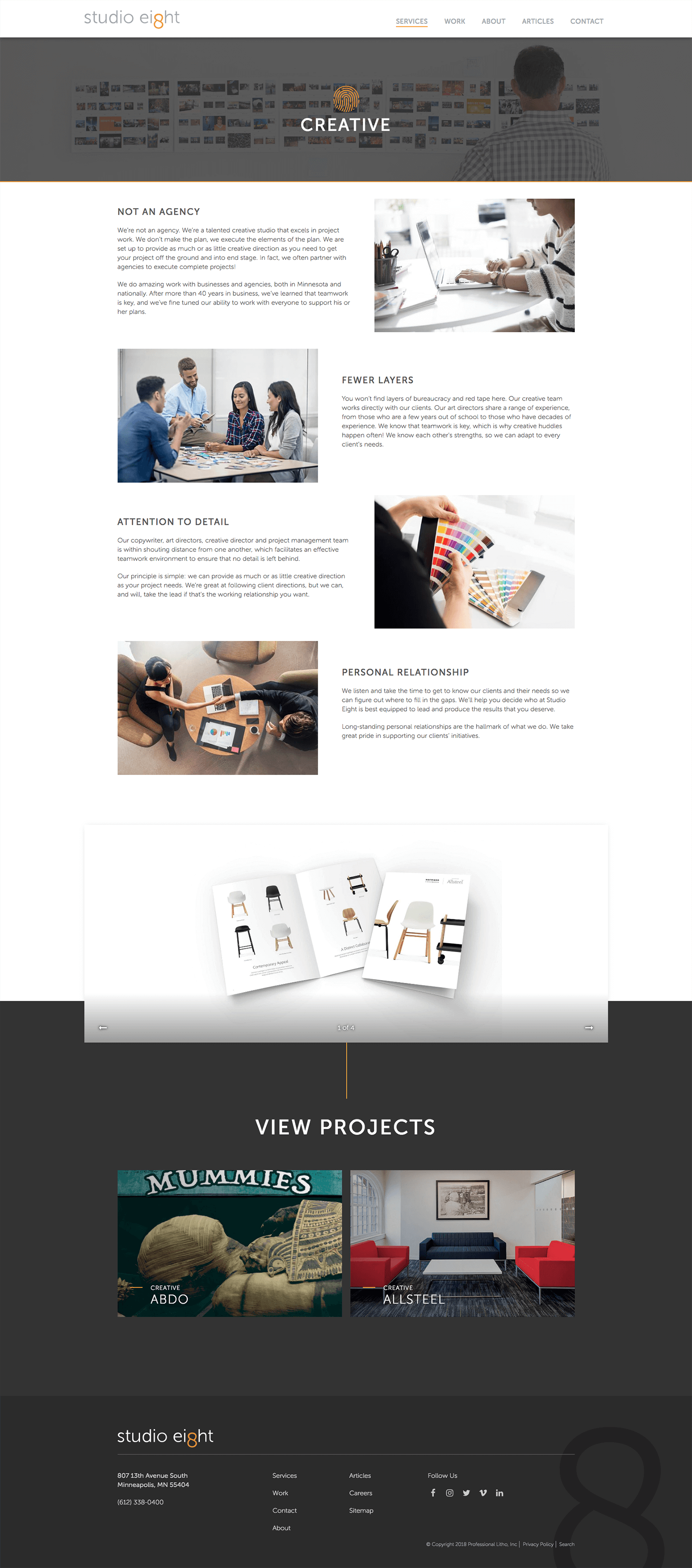 Full Image of Studio Eight’s Creative Services Page.