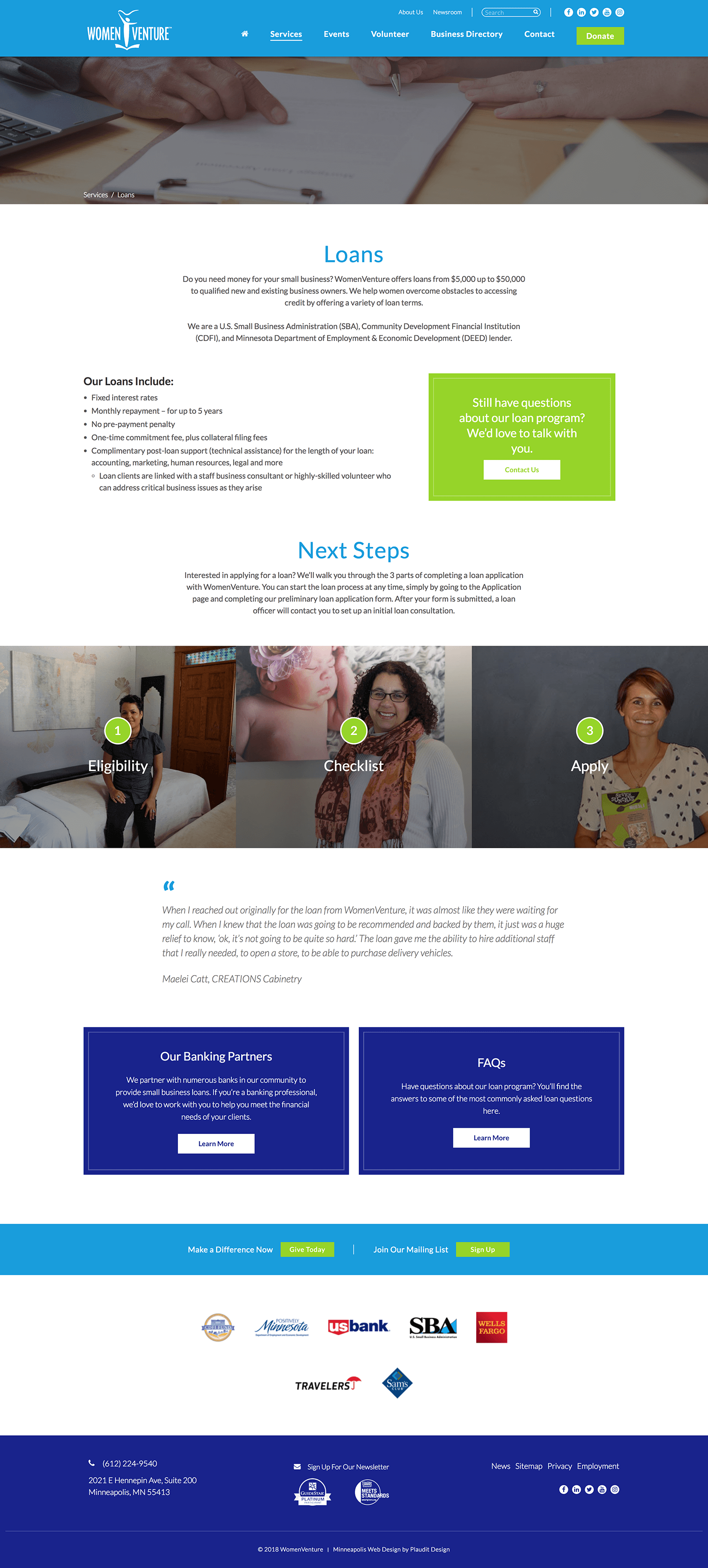 WomenVenture Web Design: Training and Education Pages