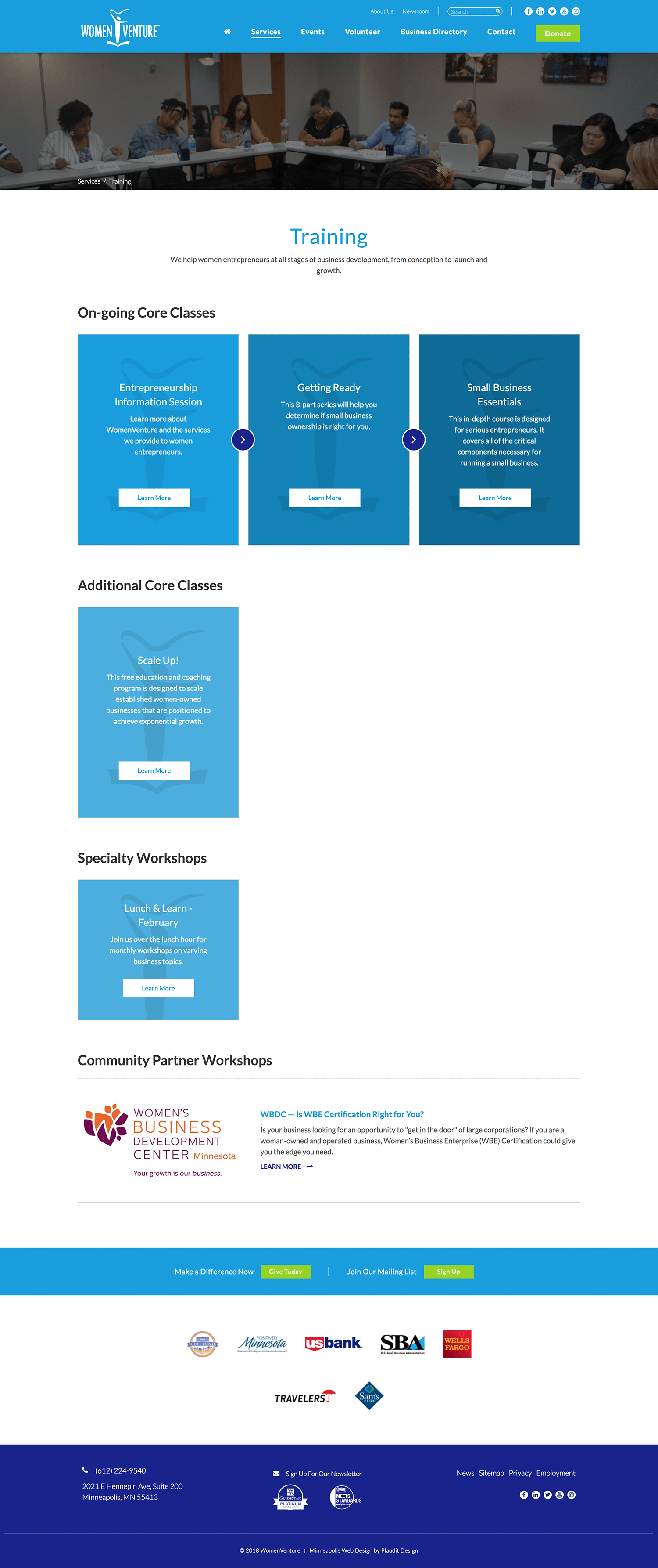 WomenVenture Web Design: Training and Education Pages