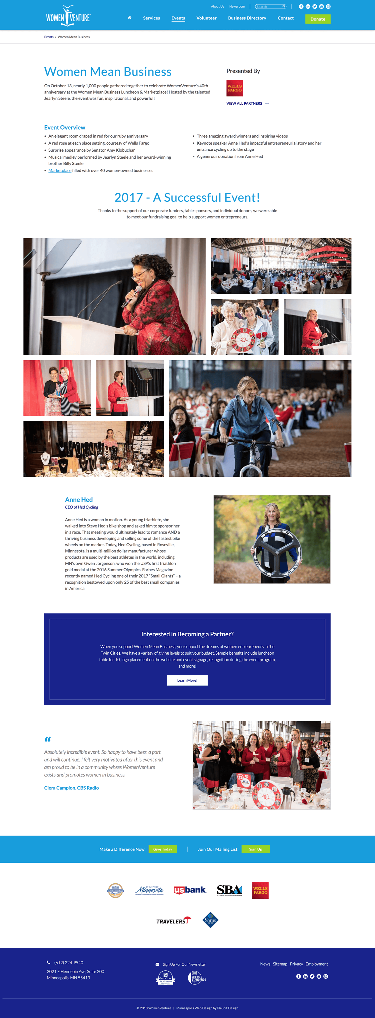 Web Design for WomenVenture: Individual Event Page