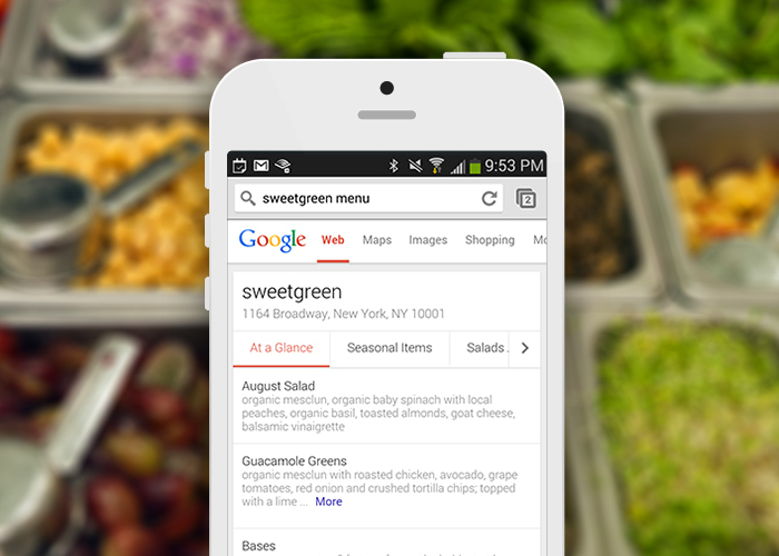 Restaurant Menus in Google Search Results